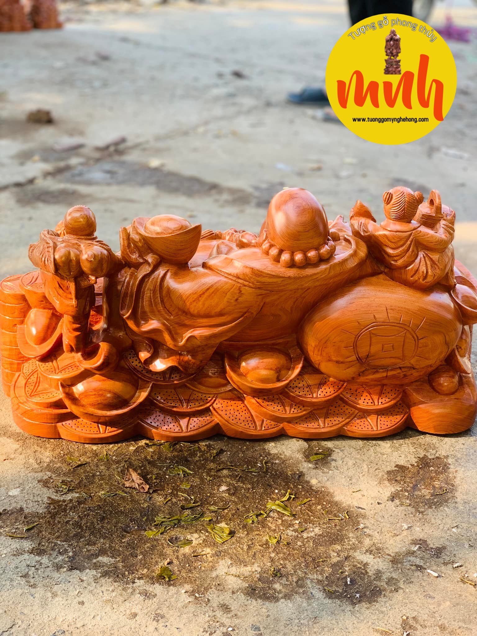 Tượng Phật Di Lặc Ngũ Phúc Hoan Hỷ Gỗ Hương Đá